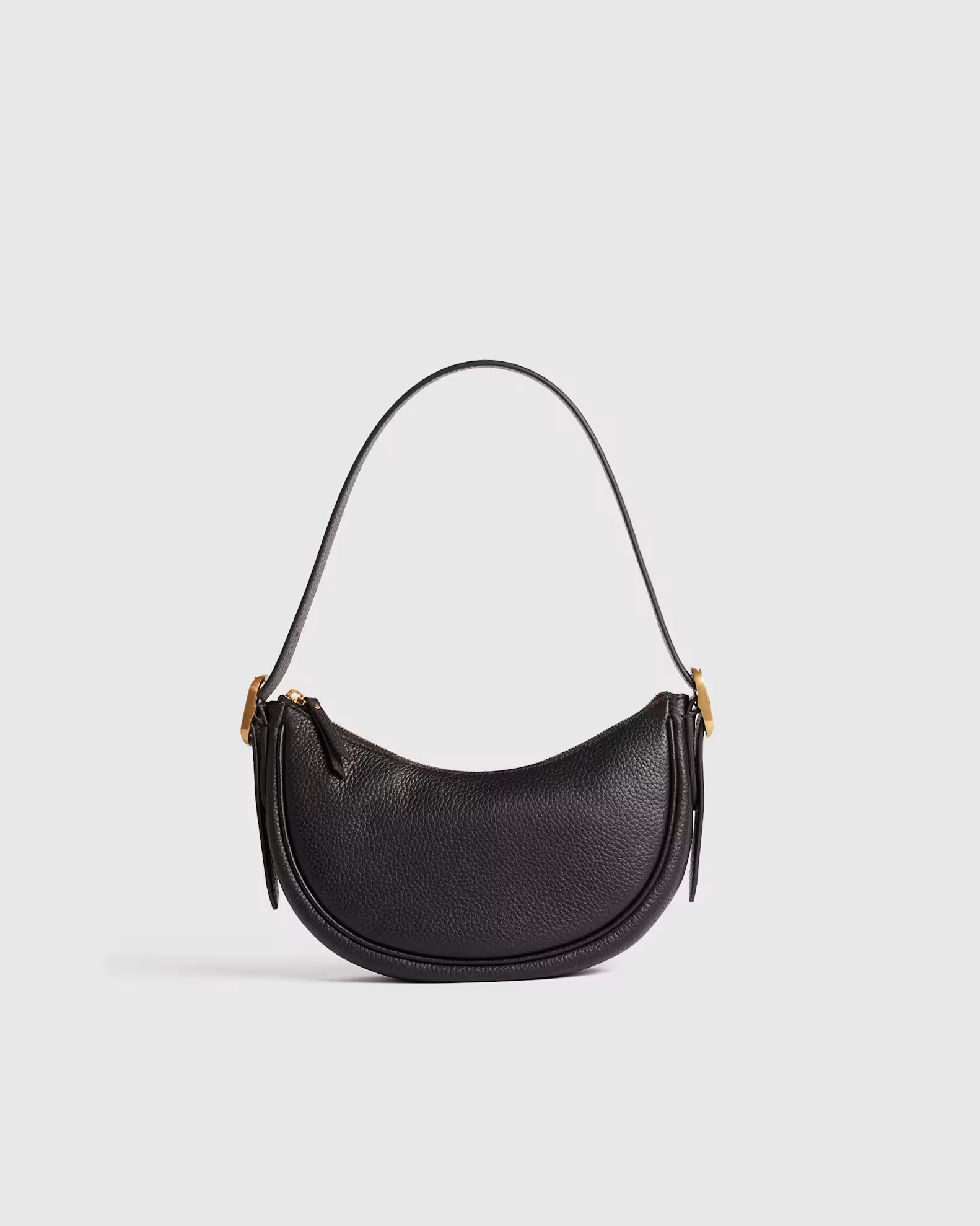 Italian Leather Mini Crescent Shoulder Bag in Black | Quince
