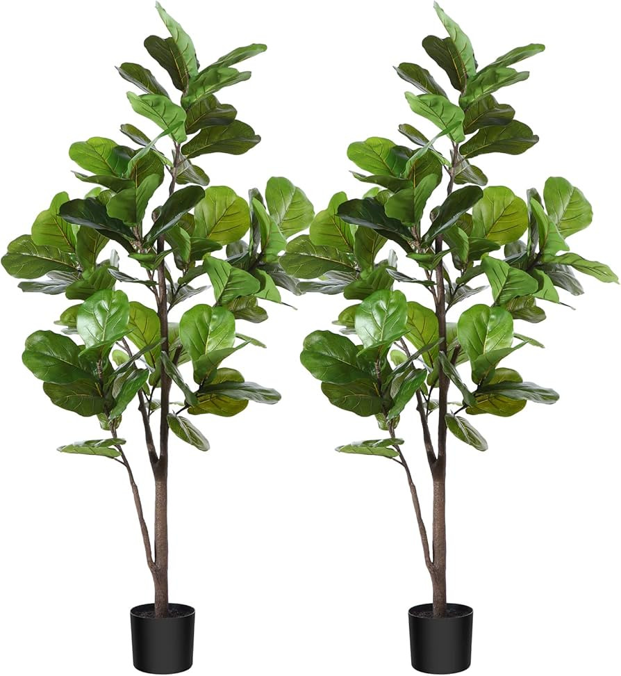 CROSOFMI Artificial Fiddle Leaf Fig Tree 65 Inch Fake Ficus Lyrata Plant with 68 Leaves Faux Plan... | Amazon (US)