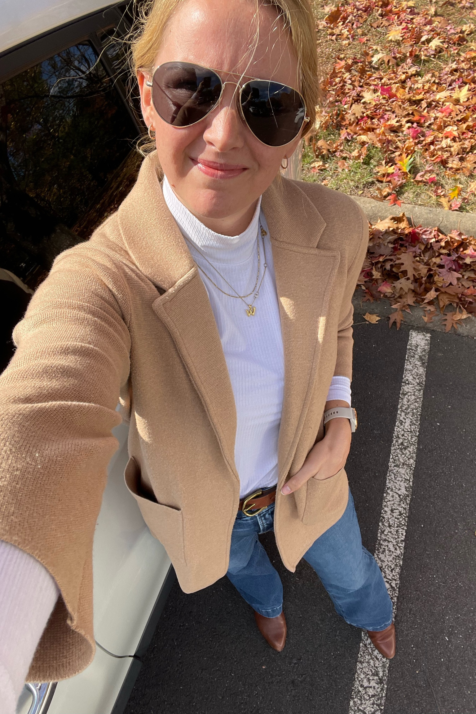 Tan sweater blazer with white ribbed turtleneck and my favorite flared jeans.

Jeans fit true to size.

Paired with brown Chelsea style boot. Blue jean denim outfit for work, casual fall office look

#LTKSeasonal #LTKstyletip #LTKfindsunder100