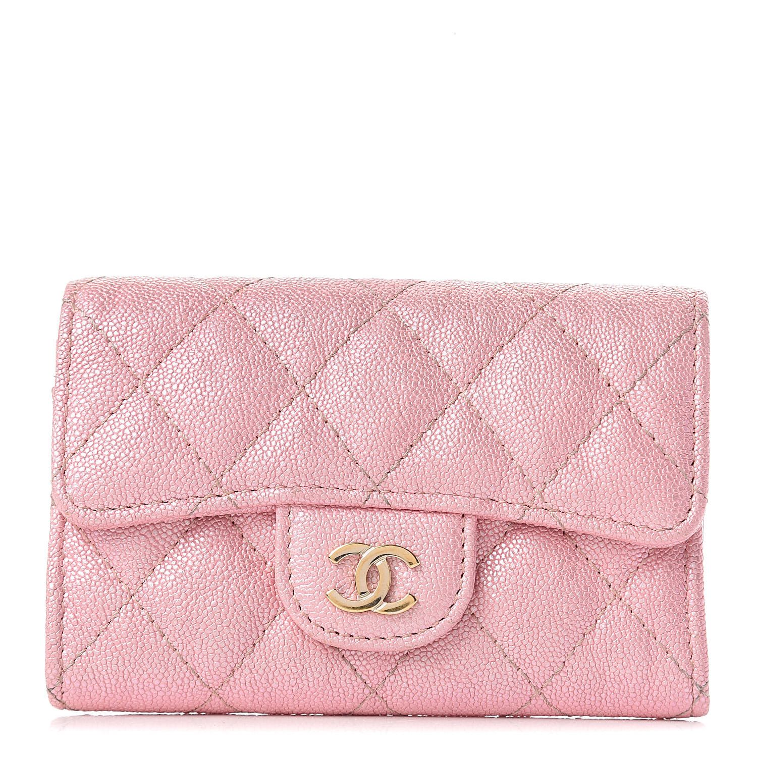 CHANEL Iridescent Caviar Quilted Flap Card Holder Rose Pink | Fashionphile