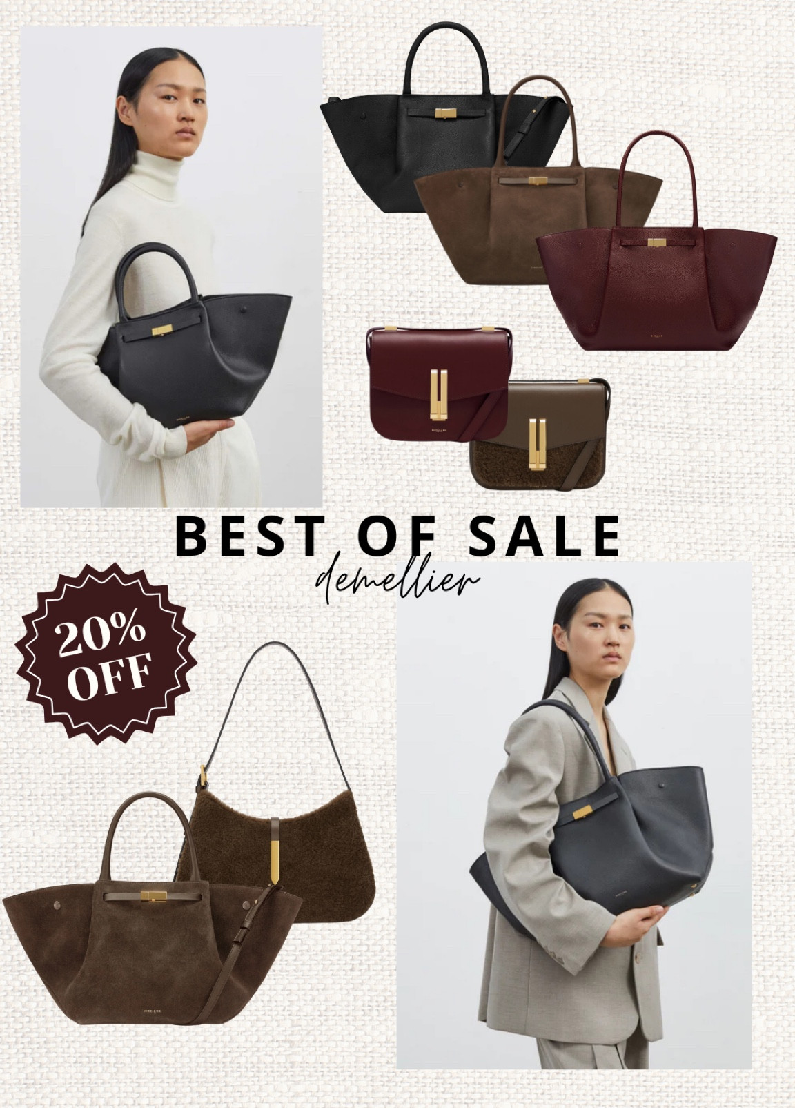 RUN DON’T WALK 🔥💨  You don’t want to miss the annual Demmelier sale, currently 20 % off use code ‘bf20’ at checkout. I absolutely love their black classic ‘new york’ it’s selling fast so make sure to buy now before you have to wait another year 🫶🏼

Demellier, sale, hand bags, cyberweek, new york, 

#LTKSaleAlert #LTKCyberWeek #LTKHoliday