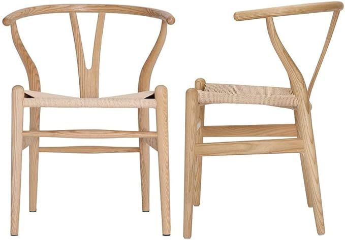 Tomile Set of 2 Wishbone Chair Solid Wood Y Chair Mid-Century Armrest Dining Chair, Hemp Seat (As... | Amazon (US)