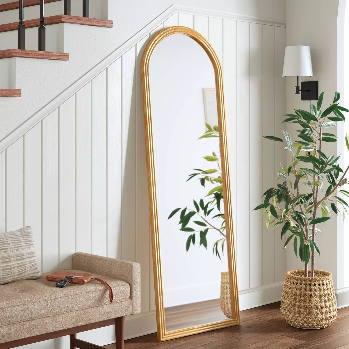 22" x 65" Fluted Arch Floor Mirror Light Natural - Threshold™: Pine Frame, No Assembly Required | Target