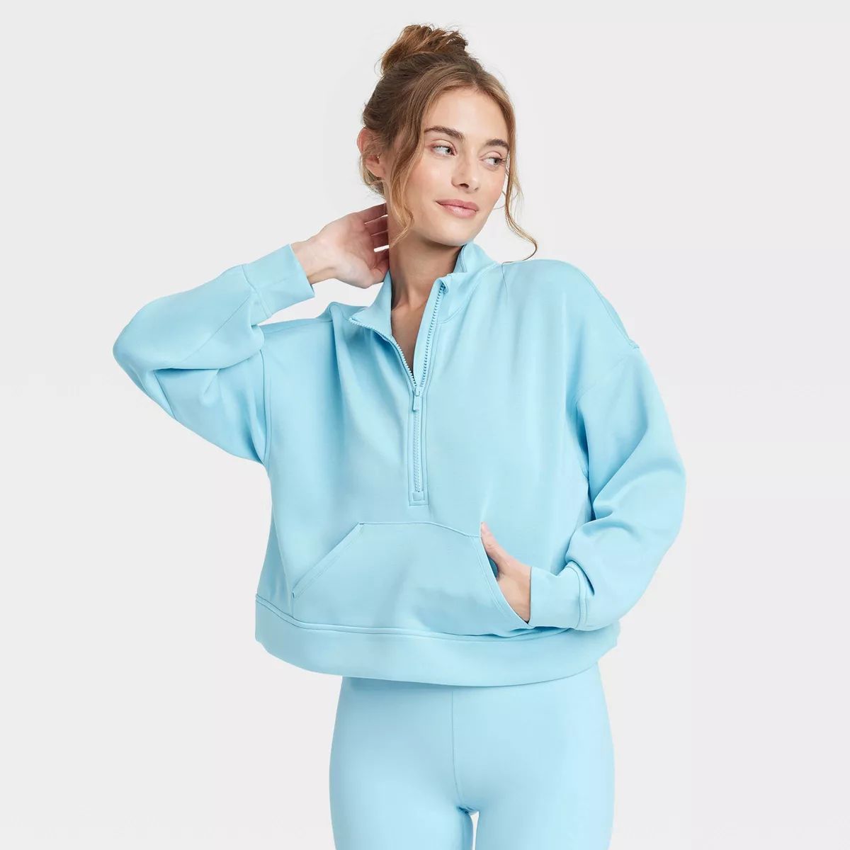 Women's Sandwash Half Zip Pullover - All In Motion™ Light Blue XS | Target