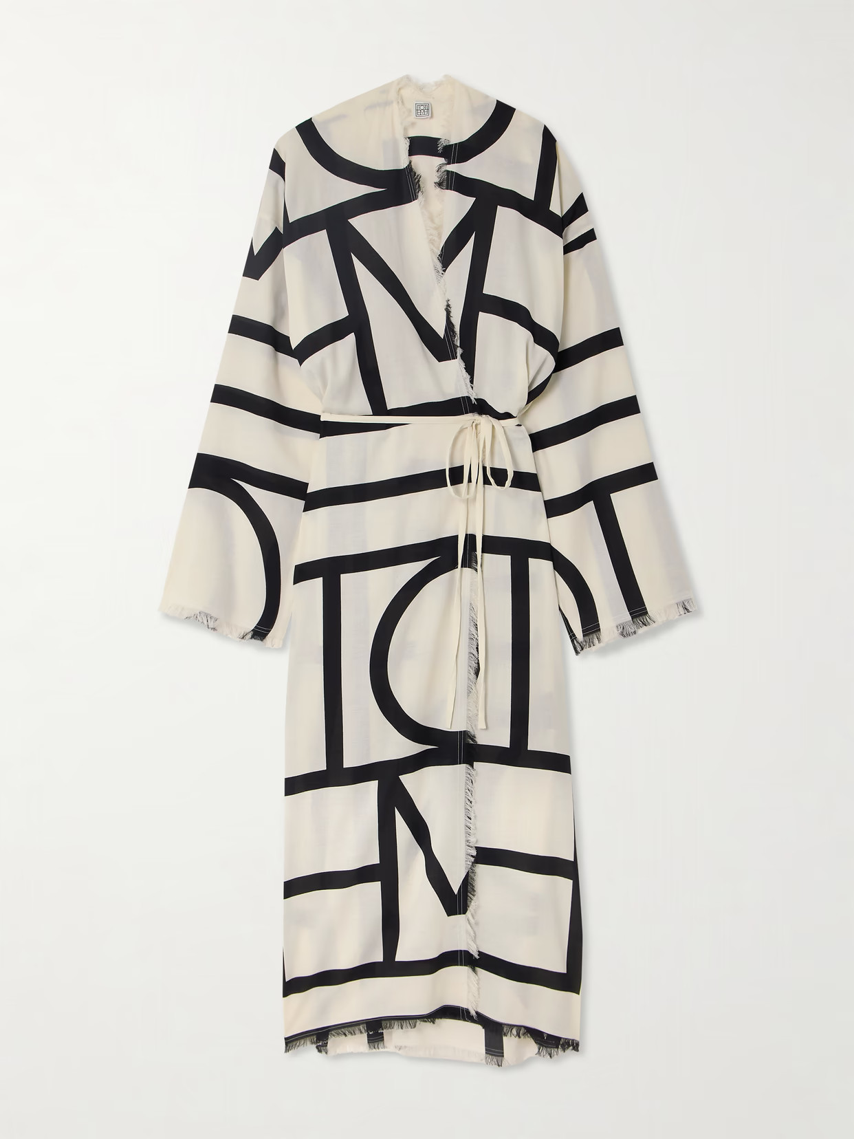 TOTEME - Belted Frayed Printed Organic Cotton Wrap Dress - Ecru | NET-A-PORTER (US)