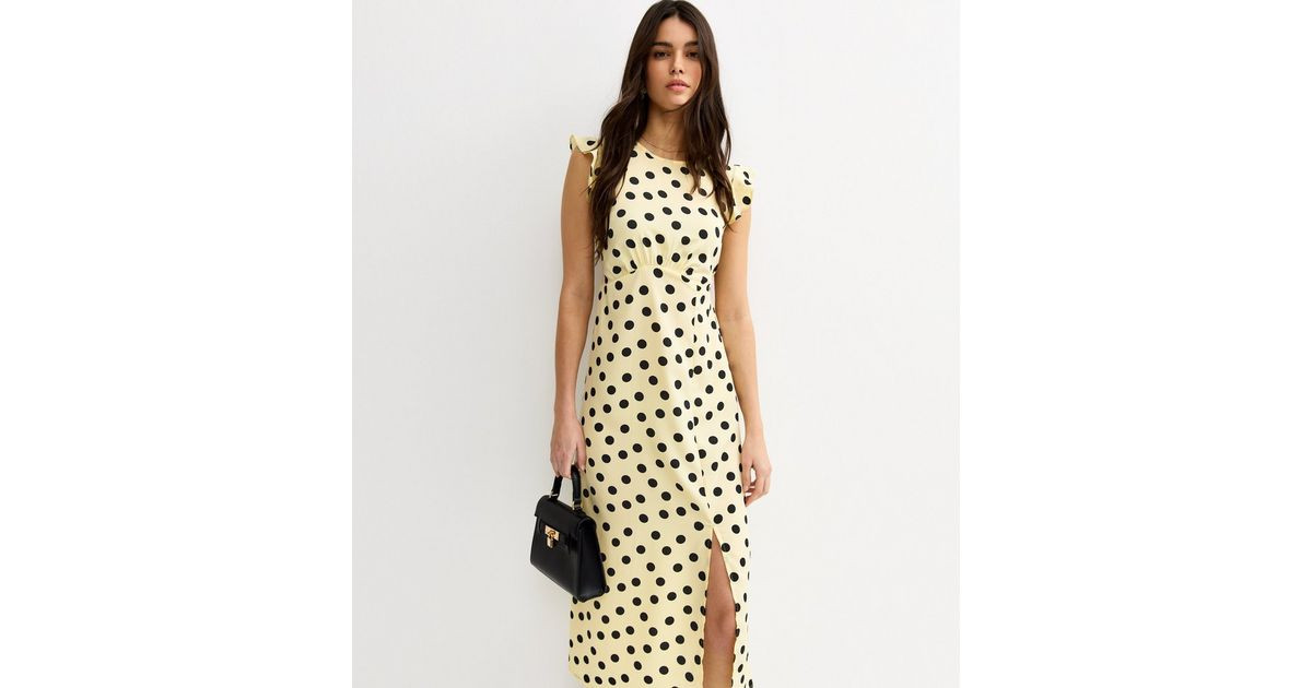 Yellow Polka Dot Frilly Cap Sleeve Midi Dress | New Look | New Look (UK)
