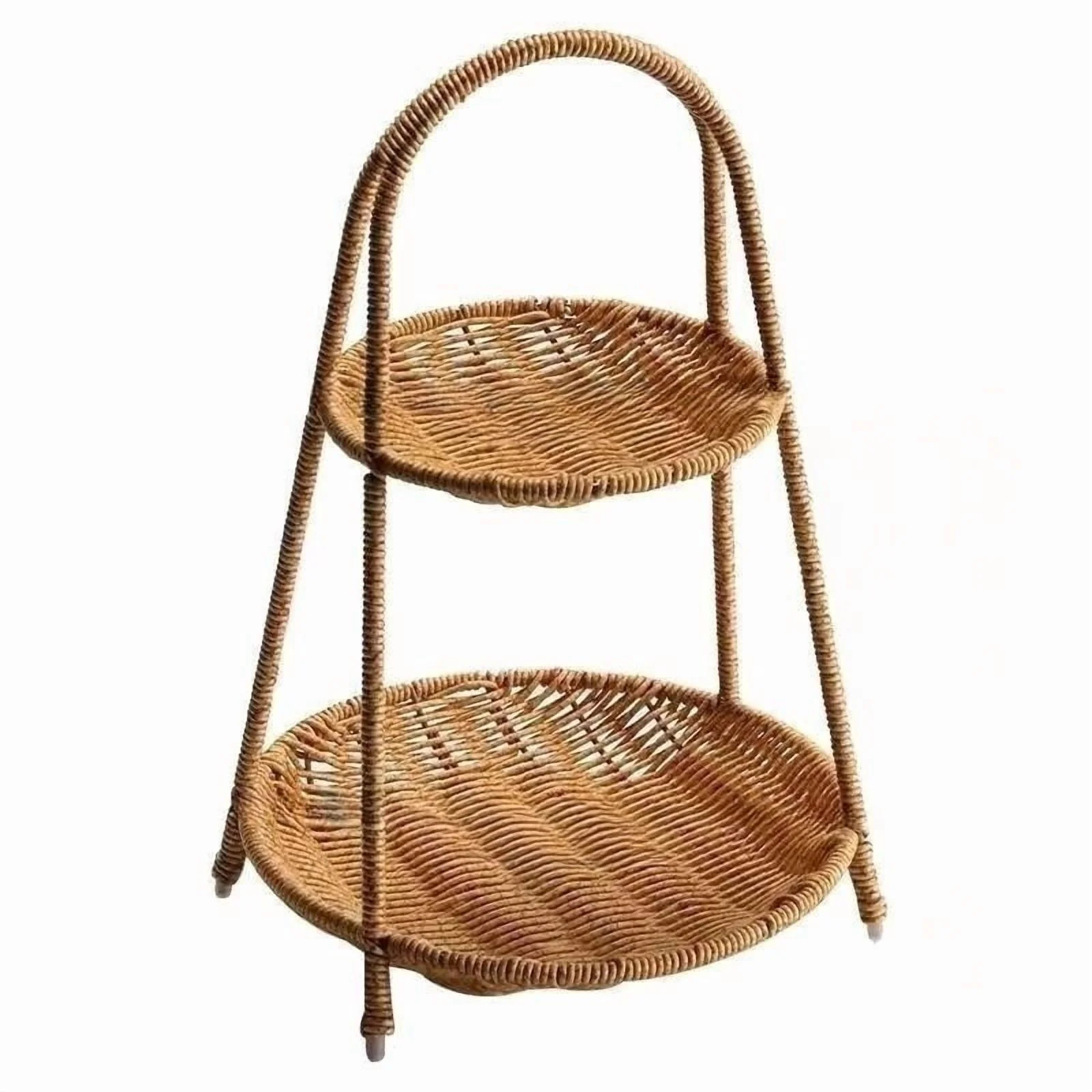Freaswind Two Tiered Rattan Serving Stand | Serving Tray for Party | Round Wooden Platter for Cup... | Walmart (US)