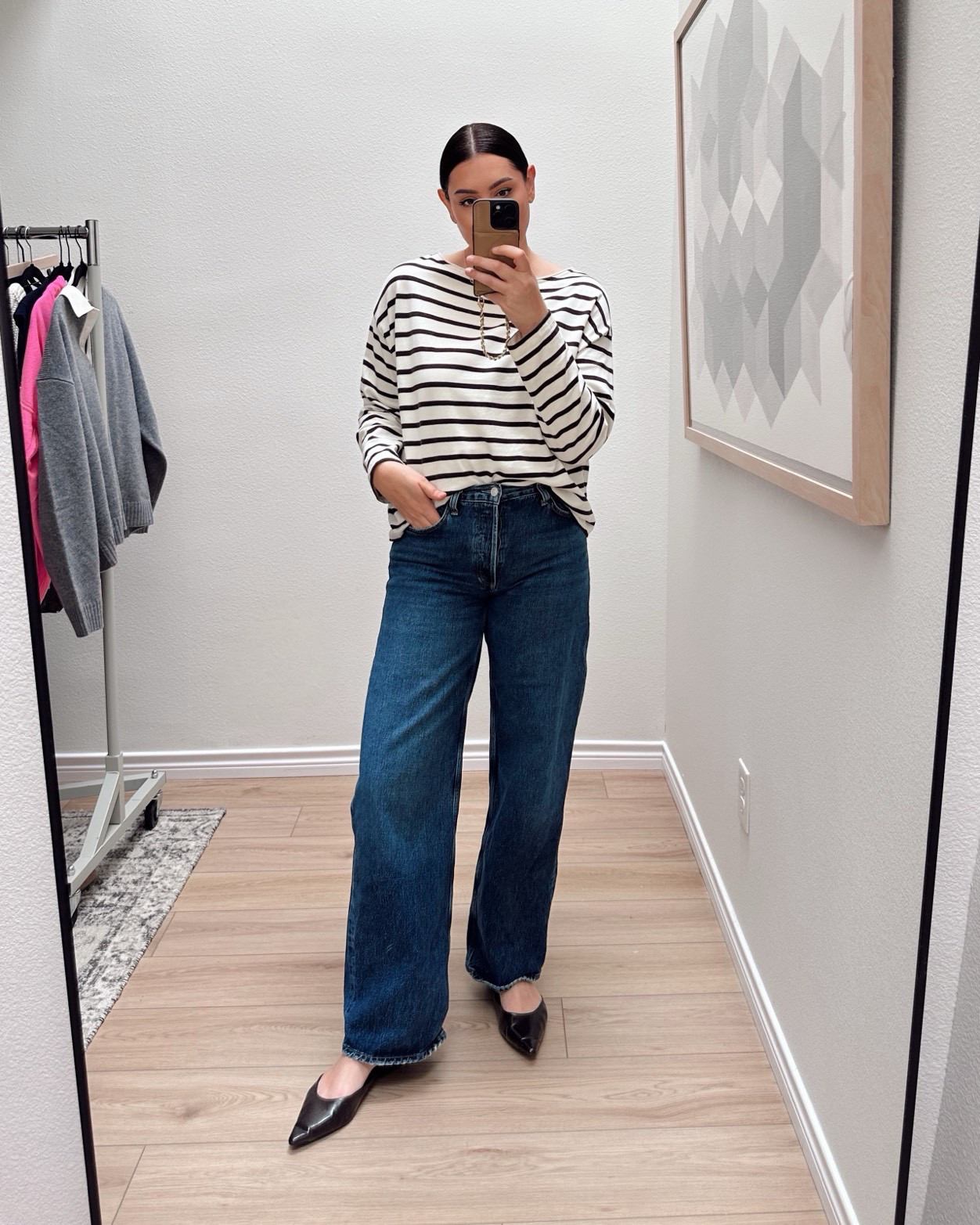 I love this tee! It runs BIG so don't size up for a relaxed fit, it's already relaxed. I'm in the large. 

I'm in the 30 regular length of the Agolde jeans! TTS! 

 
