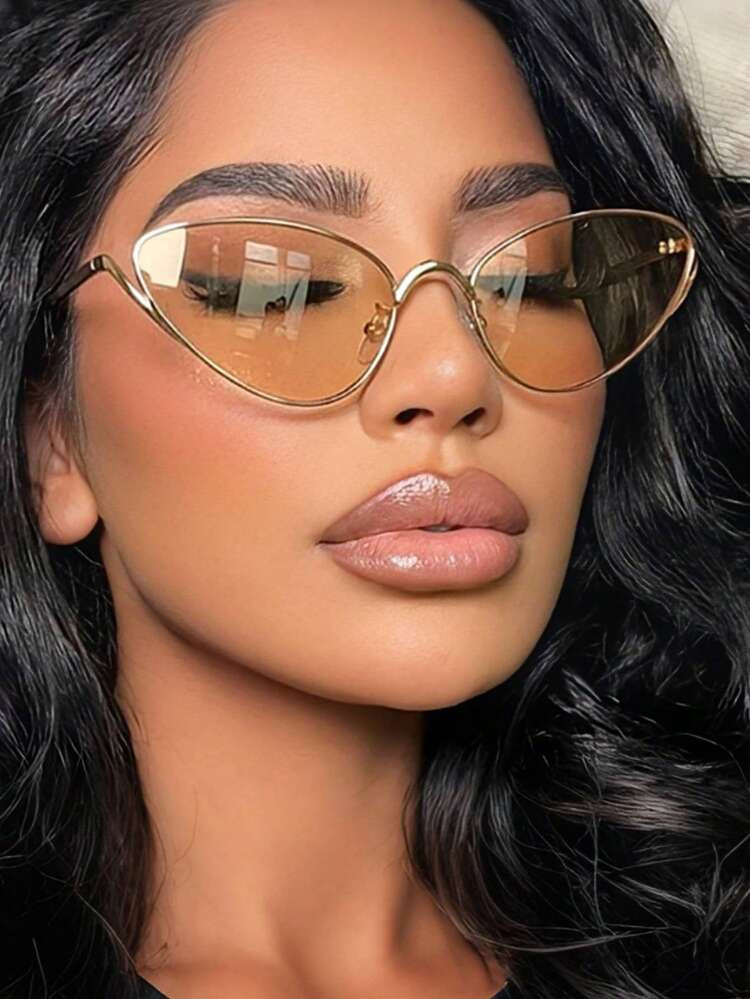 1-Piece Set Women Fashion Enthusiasts Gold-Tone Trim Sleek Metal Frame UV-Protective Tinted Lens Y2K Retro Glam Premium Style Fashion Glasses For Daily Outings & Brunch Looks With Glasses Box | SHEIN