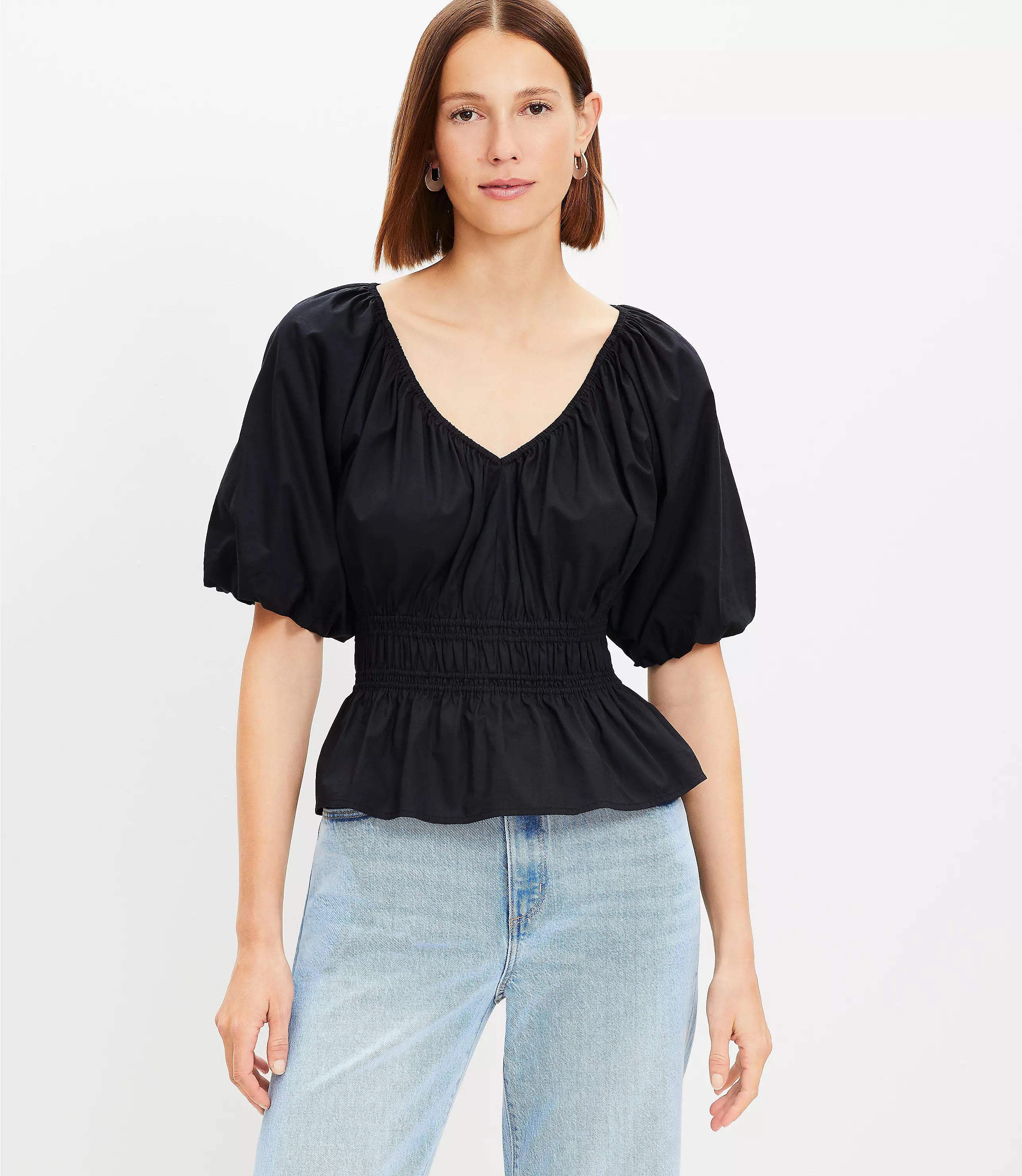 Gathered Waist V-Neck Blouse | LOFT