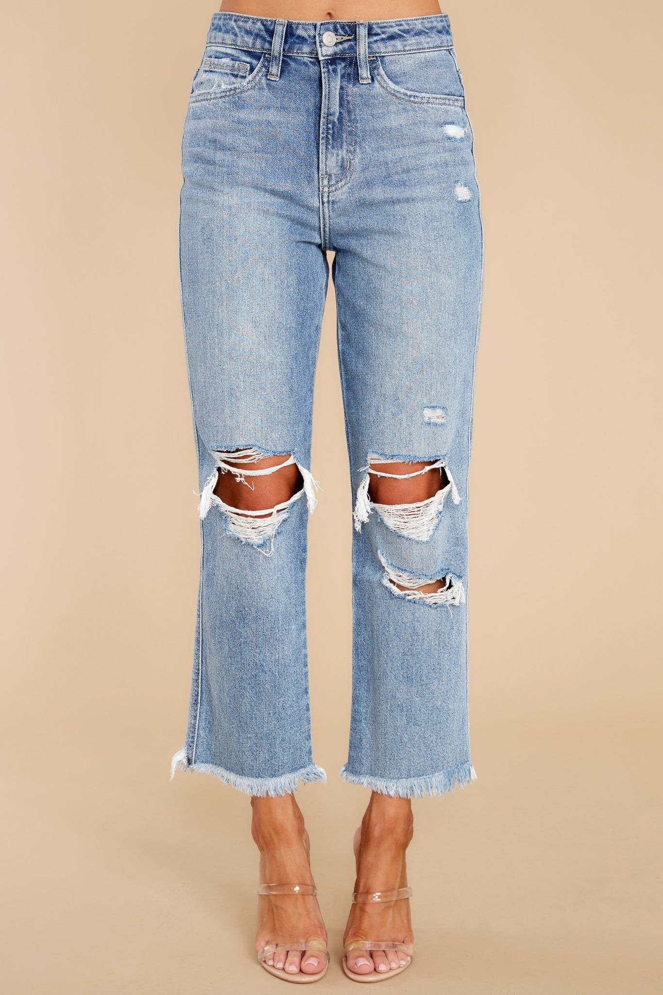Sit Back And Relax Medium Wash Distressed Straight Jeans | Red Dress 