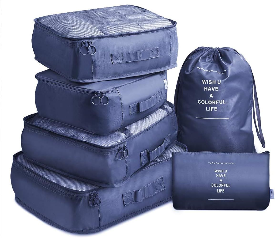 Travel Packing Cubes, VAGREEZ Lightweight Luggage Organizers Bags Set for Carry on Suitcase(Navy) | Amazon (US)