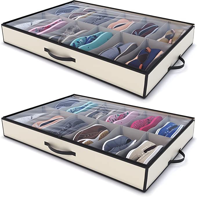 Woffit Under Bed Shoe Storage Organizer – Set of 2 Large Containers, Each Fit 12 Pairs of Shoes... | Amazon (US)