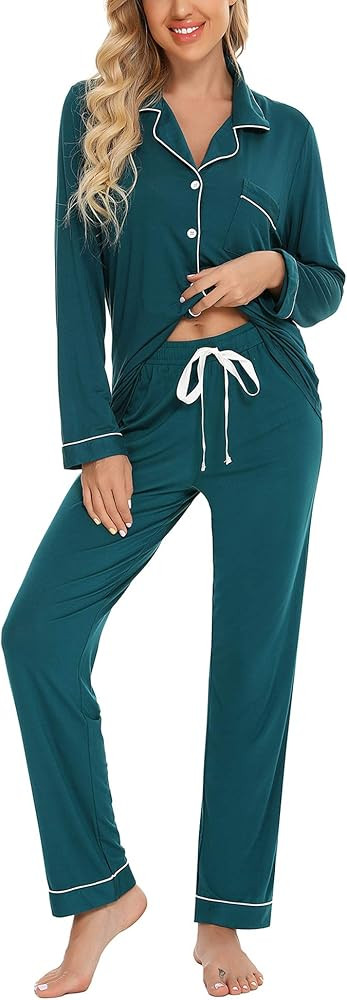 Samring Pajamas Women's Long Sleeve Sleepwear Button Down Pj Sets Soft Loungewear Pajama Set for ... | Amazon (US)