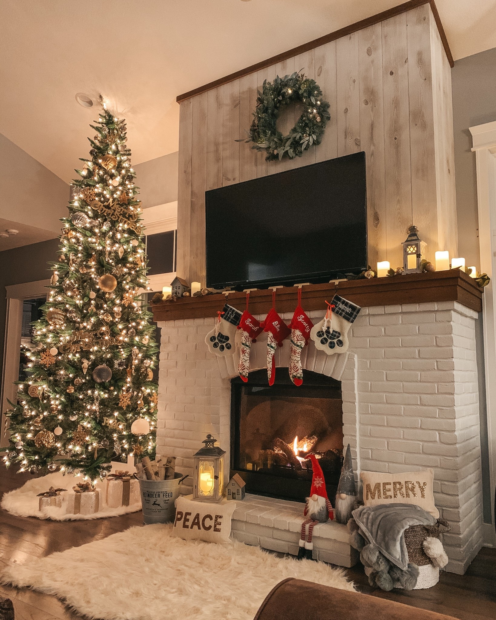 Christmas throwback to our old modern farmhouse! 

Christmas decor. Holiday home decor. Silver and gold Christmas tree. Shiplap. Accent wall. Fireplace. Modern farmhouse fireplace. Mantle. 

#LTKCyberWeek #LTKHoliday