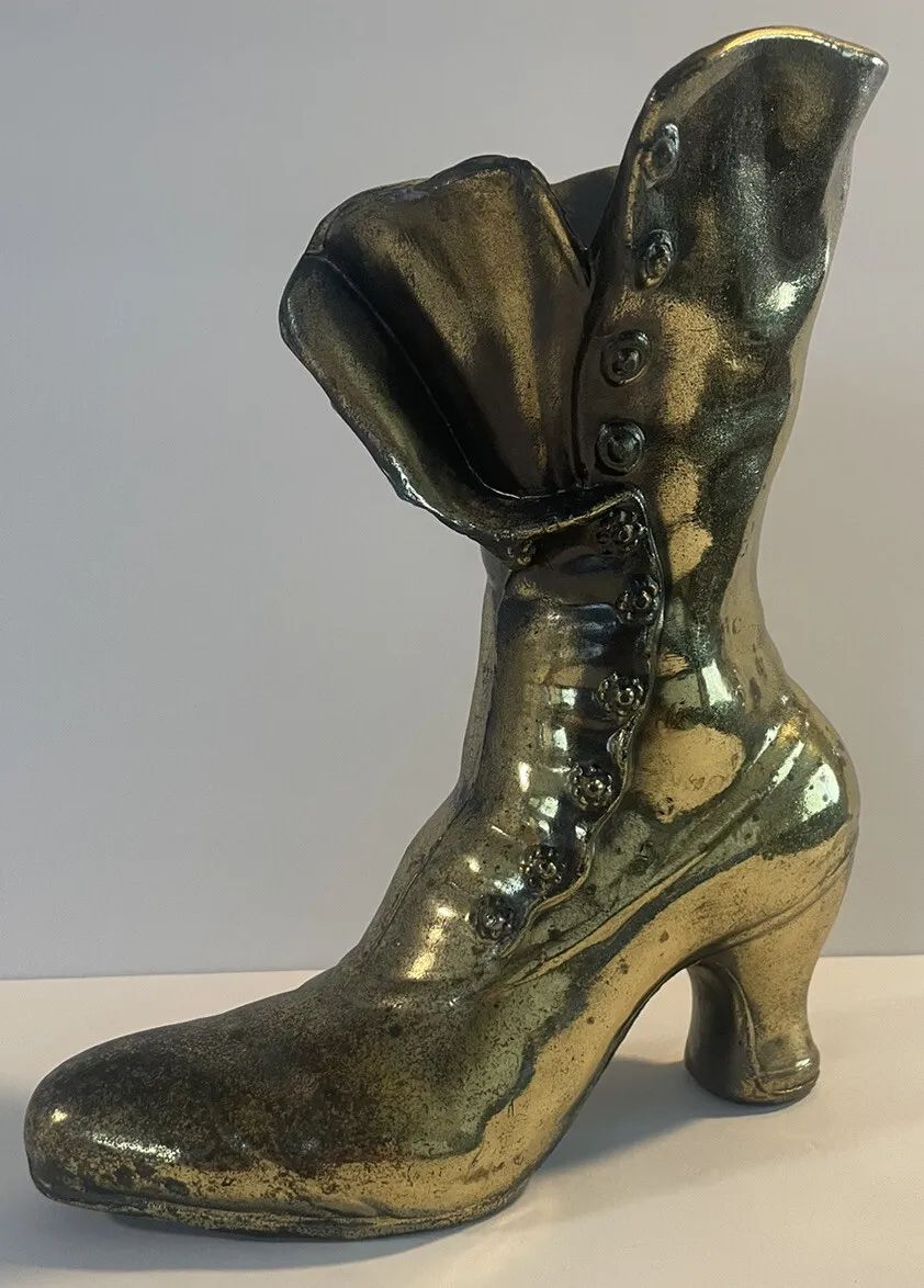 Victorian Brass Boot Heel Ladies Lace Up Shoe Vase / Planter 9.5” Tall  | eBay | eBay US