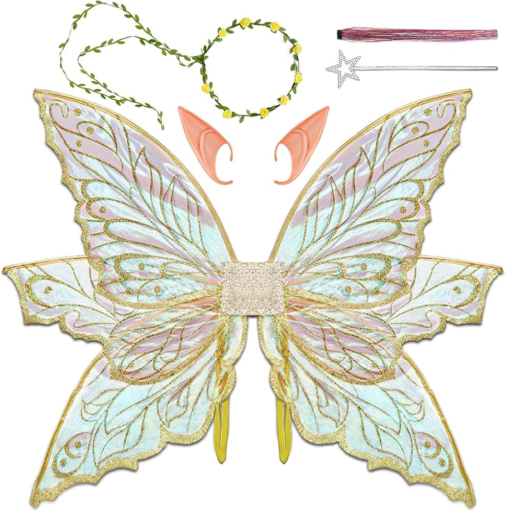Large Fairy Wings Adult Women, 33"x25" Iridescent Glitter Butterfly Wings, Fairy Costume Set for ... | Amazon (US)