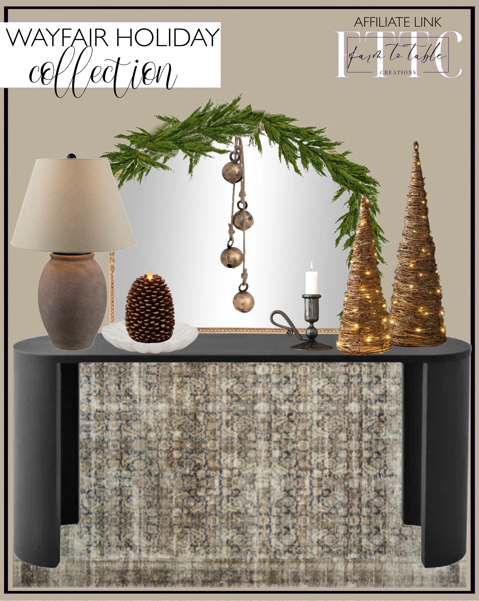 Wayfair Holiday Collection. Follow @farmtotablecreations on Instagram for more inspiration.

Console Table. Concrete Table Lamp. Arch Scroll Wall Mirror. Loloi Morgan Navy Sand Area Rug. Marble Tray. Cedar Garland. Jingle Bells with Rope. Rattan Trees. Iron candlestick. Pinecone candle. 

Trending Decor | Viral Decor | Amazon Holiday | Walmart Christmas | Christmas Table | Tablescape | Christmas Tree | Bedroom corner | Coffee Table Decor | Neutral Decor | Fall Stem Sale | Target Finds | Skinny Bench | Bedroom | Living Room | Breakfast Nook | Amazon Home | Target Sale | Loloi Rugs | Magnolia Home | console table | console table styling | faux stems | entryway space | front porch decor | neutral decor | entryway decor | cozy home | affordable decor |  home decor | home inspiration | Christmas stems | Christmas console | Christmas vignette | christmas decor | fall decorations | console styling | entryway rug | cozy moody home | moody home decor | neutral home | bathroom decor | tree ornaments


#LTKHome #LTKSaleAlert #LTKHoliday