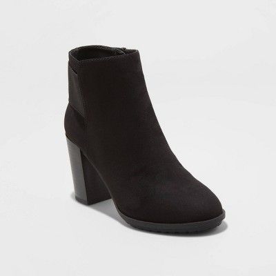 Women's Deanna Microsuede Water Repellent Heeled Fashion Bootie - A New Day™ Black | Target