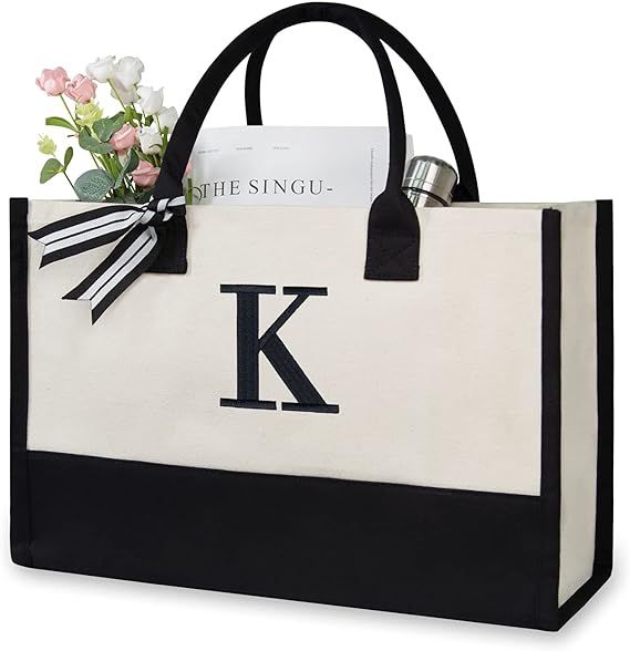 TOPDesign Embroidery Initial Canvas Tote Bag, Personalized Present Suitable for Wedding, Birthday... | Amazon (US)