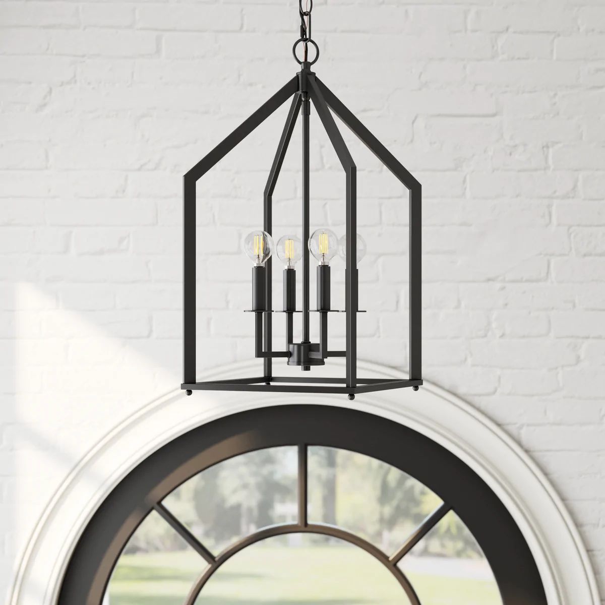 Skye Farmhouse Ceiling Chandelier Fixture | With Black Metal Cage Shade | Nathan James
