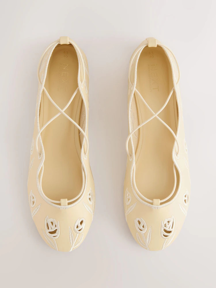 Geel - Forever Comfort\u00ae Broderie Elastic Ghillie Flat Shoes | Next EU