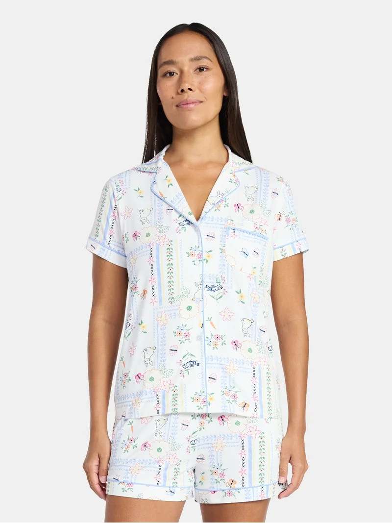 Easter Women's and Women's Plus Notch Collar Top and Shorts Pajama Set from Way to Celebrate, 2-P... | Walmart (US)