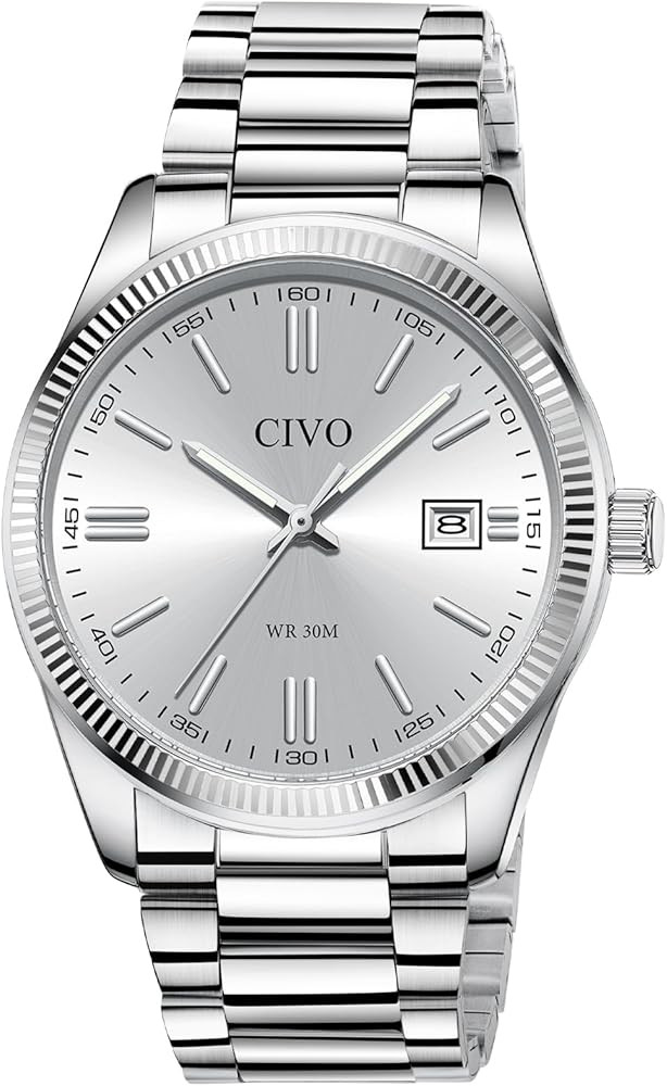 Amazon.com: CIVO Analog Mens Watches Silver: Wrist Watches with Date Easy to Read - Dress Stainle... | Amazon (US)