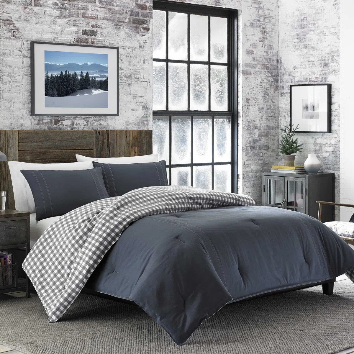 Eddie Bauer Kingston Navy Cotton Reversible Comforter Set | Wayfair North America
