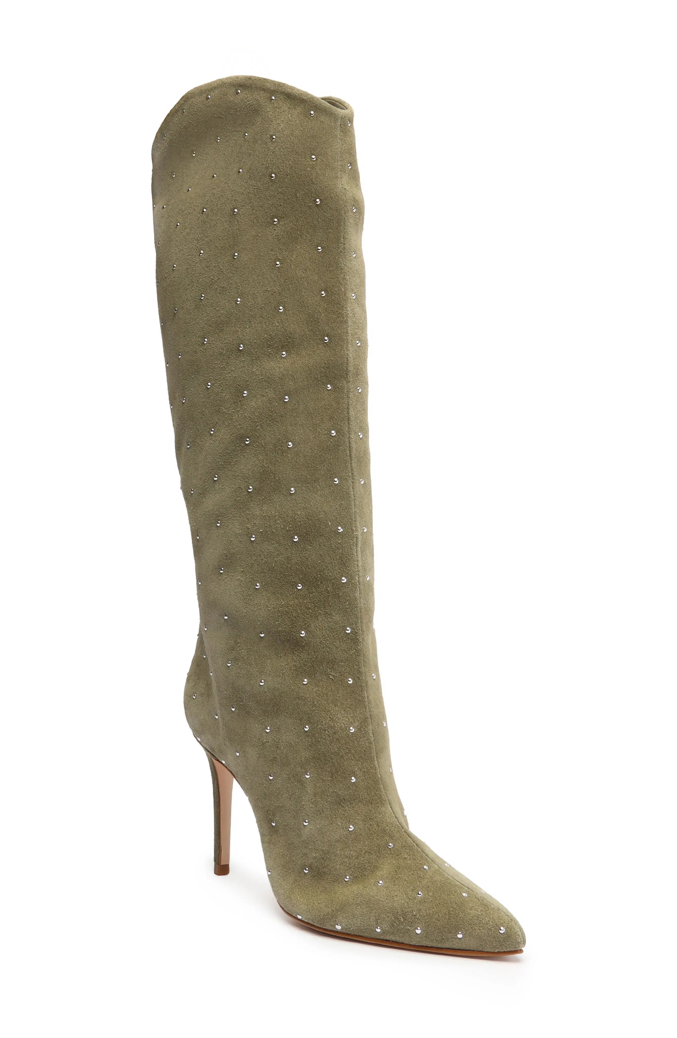 Schutz Maryana Studded Pointed Toe Boot in Aspen Green at Nordstrom, Size 6.5 | Nordstrom