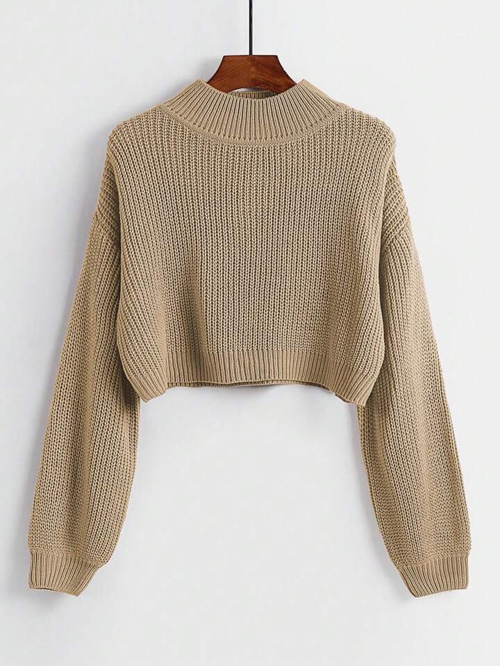 SHEIN LUNE Solid Ribbed Knit Drop Shoulder Sweater | SHEIN
