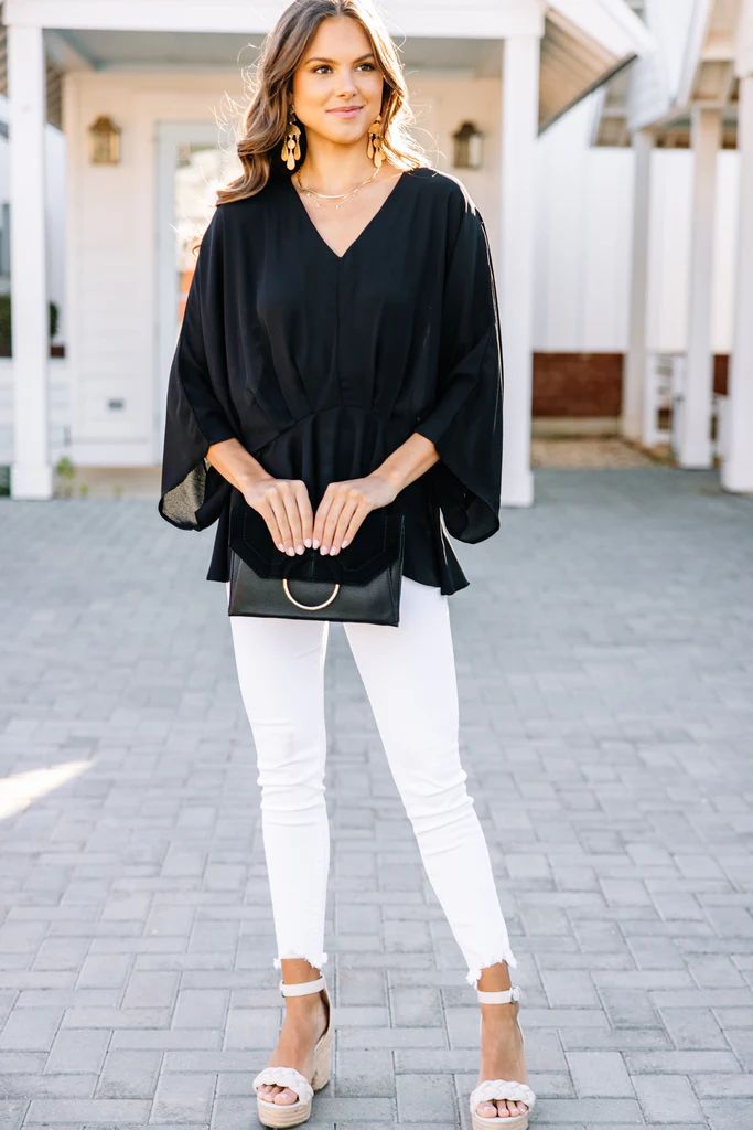 Tell It All Black Kimono Sleeve Blouse | The Mint Julep Boutique