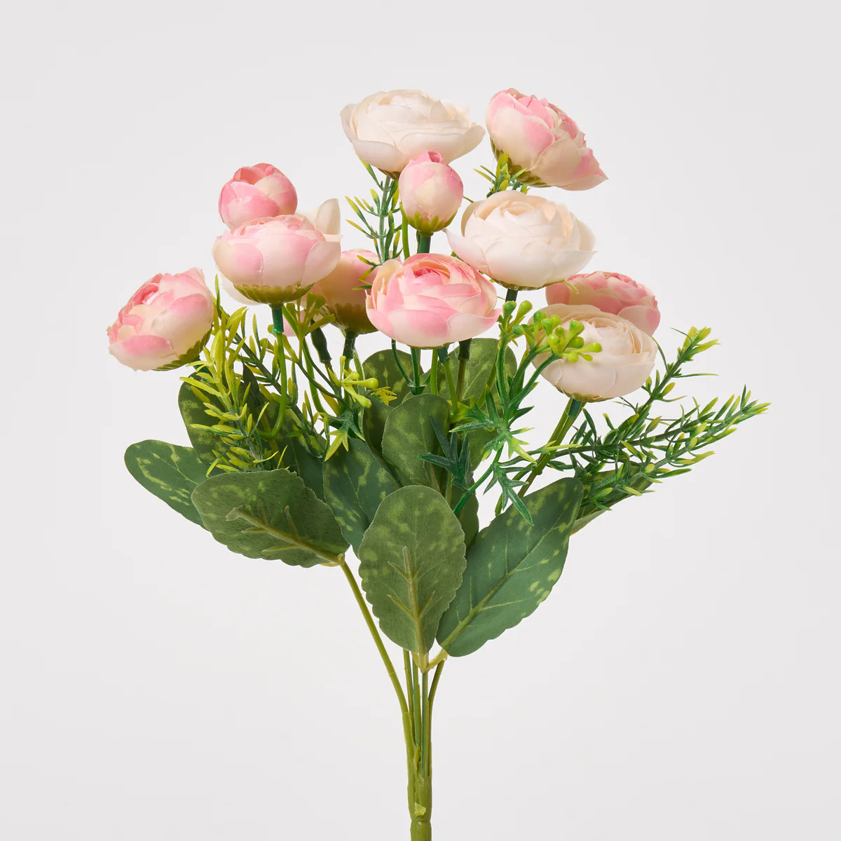 Cream & Light Pink Vintage Ranunculus Bush Faux Floral Stem Bouquet - 12" | Darby Creek Trading