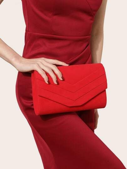 Neon Red Chevron Detail Flap Chain Envelope Bag | SHEIN