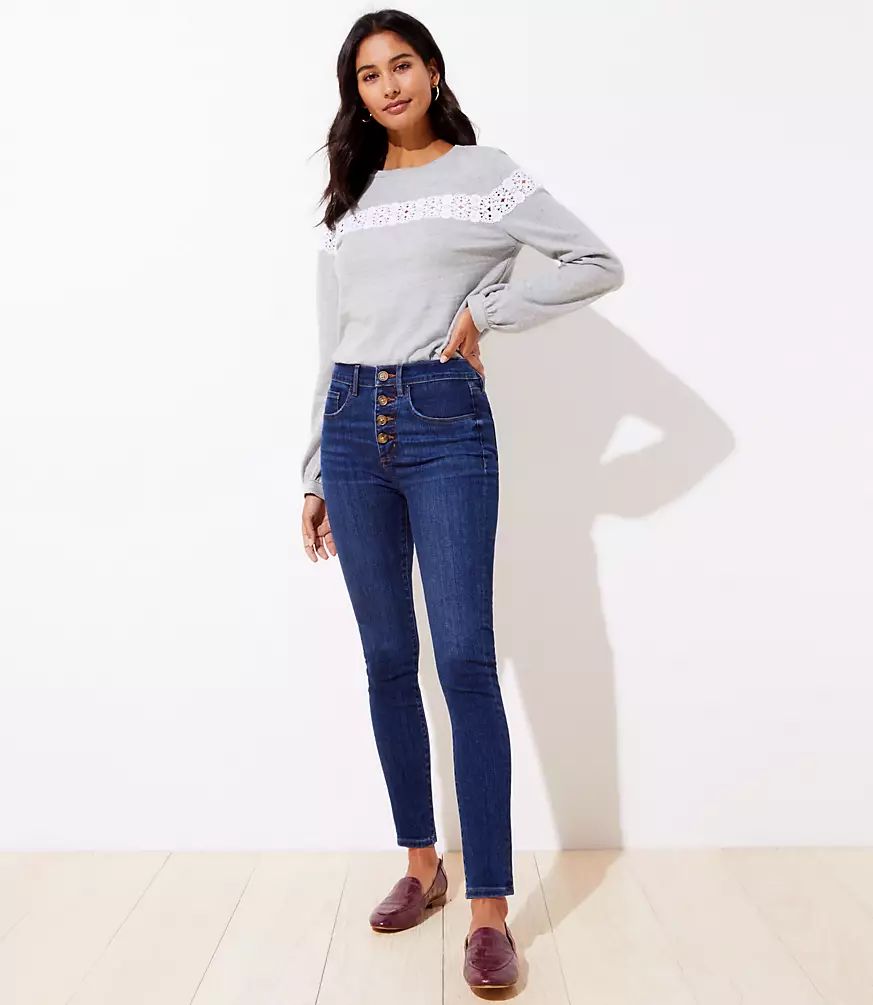 Modern High Waist Slim Pocket Skinny Jeans in Staple Dark Indigo Wash | LOFT