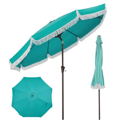 9/10FT Fringe Patio Umbrella, Crank & Tilt, 8 Fiberglass Ribs, 1.5" Steel Pole, Boho Tassel for Pool, Beach, Garden | Wayfair North America