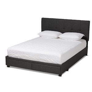 Bowery Hill Modern Fabric Tufted Platform Storage Queen Bed in Dark Gray | Cymax