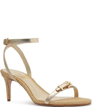 Schutz Aurora Mid Metallic Leather Ankle Strap Dress Sandals | Dillard's | Dillard's