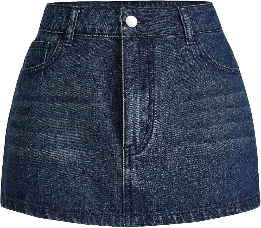 MakeMeChic Women's Casual High Waist Bodycon Jean Skirt Button Zipper Fly Mini Denim Skirt | Amazon (US)