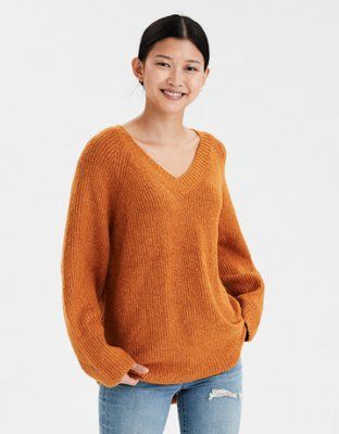 AE V-Neck Oversized Sweater | American Eagle Outfitters (US & CA)