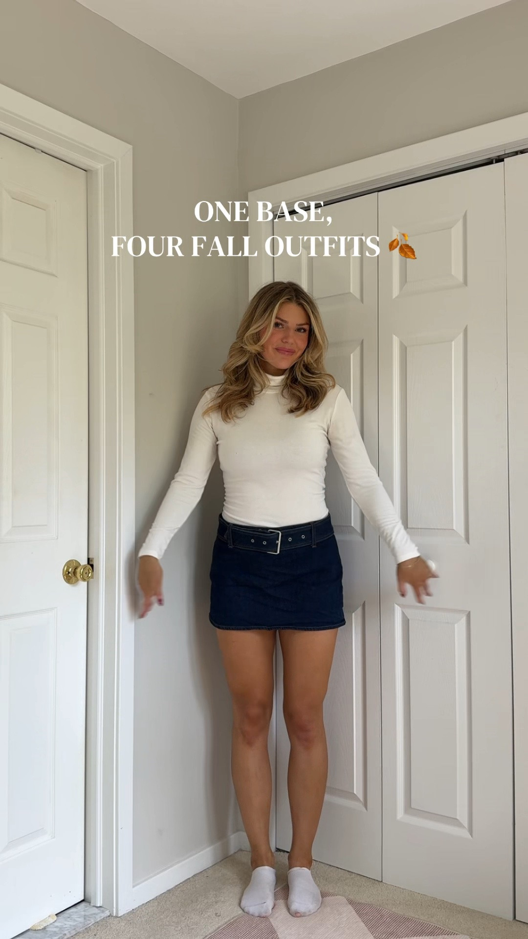 Fall skirt outfit, 4 ways 🍂🫶🏼#falloutfitinspo #jeanskirtoutfit #falloutfits #abercrombiestyle #amazonfallfashion