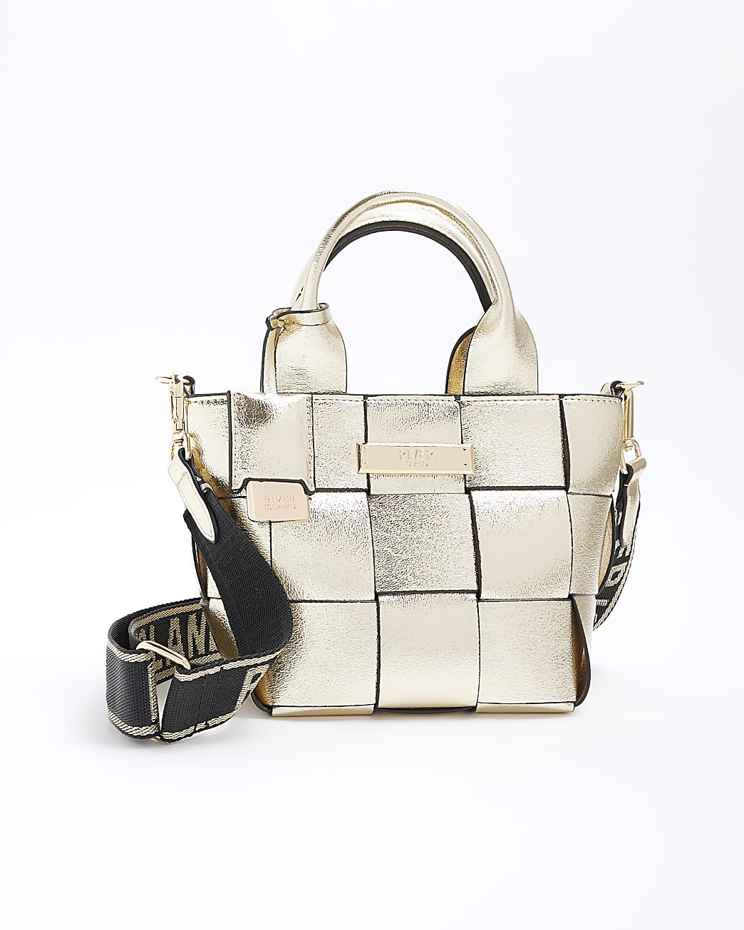 Gold chunky weave small tote bag | River Island (UK & IE)