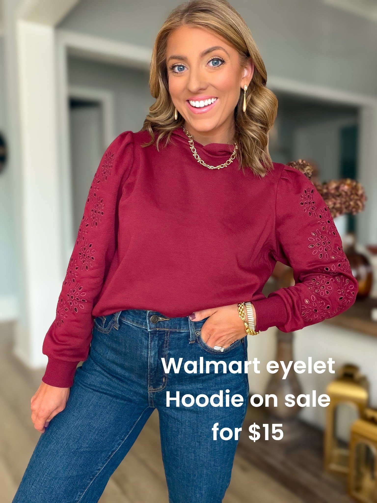 This Walmart eyelet sleeve hoodie is on SALE for just $15! 😍🙌 The eyelet cutout sleeves and puff shoulder detail make this SO much prettier than your basic sweatshirt, but it’s still comfy enough for an easy everyday outfit! It comes in 4 color options, runs TTS, and is such a good Walmart fashion find for fall. 🍂🤎 Pair it with your favorite jeans and gold jewelry for an effortless casual look!

#WalmartFashion #WalmartFinds #WalmartStyle #WalmartDeals #WalmartSale #WalmartFashionFinds #WalmartOutfit #AffordableFashion #FallFashion #FallOutfitIdeas #CasualFallOutfit #AffordableStyle #WalmartNewArrivals