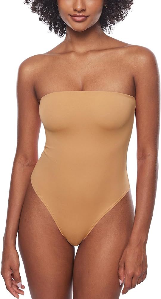 Women's Natrelax Sexy Strapless Bodysuit Thong Tube Top Off The Shoulder One Piece Leotard | Amazon (US)