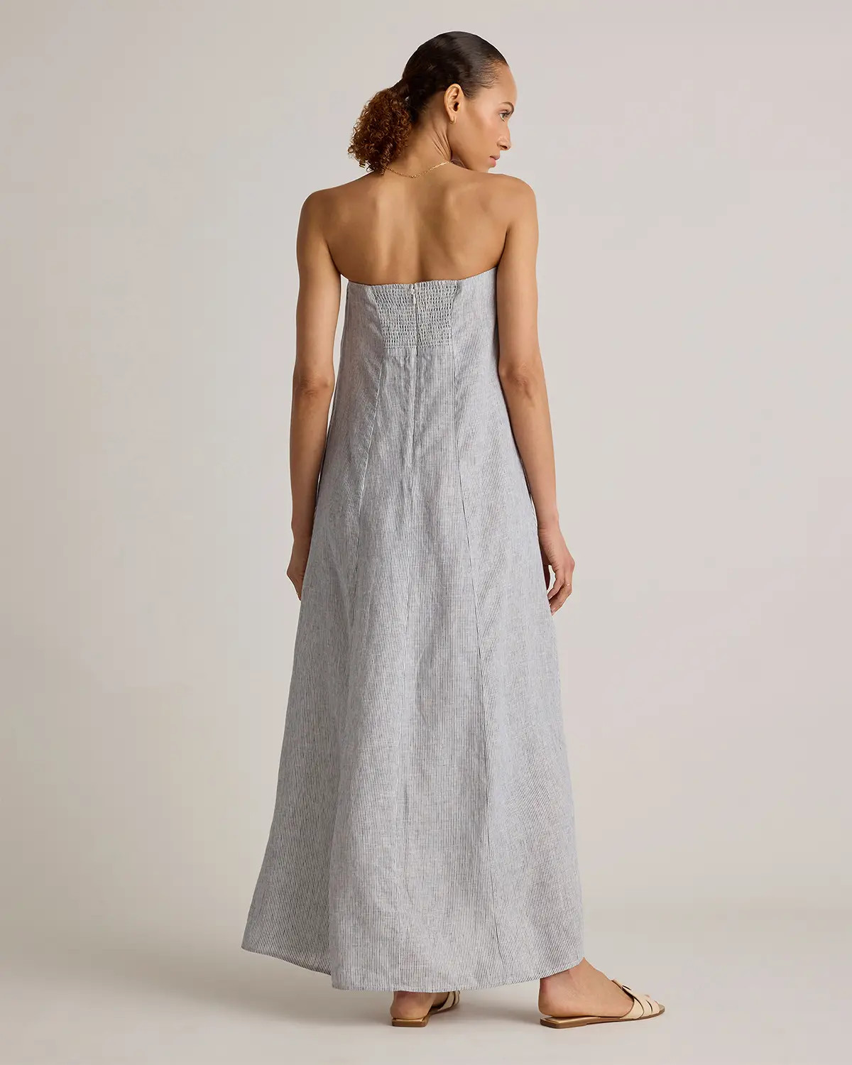 100% European Linen Strapless Maxi Dress in Blue Pinstripe | Quince