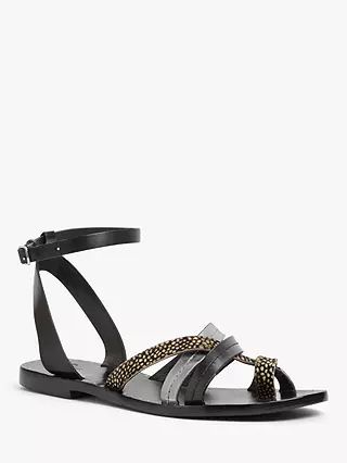 AND/OR Gemma Leather Flat Sandals, Black | John Lewis UK