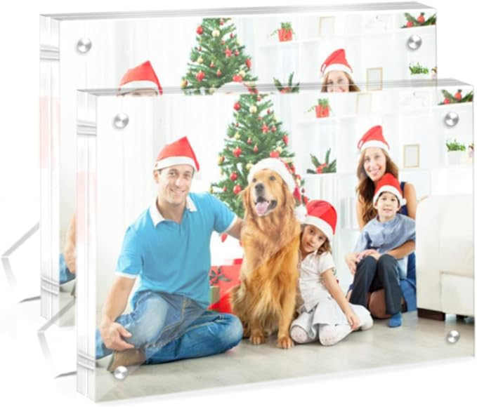 2 Pack Acrylic Picture Frames 5x7 Clear Magnetic Photo Frames Freestanding Lucite Acrylic Block F... | Amazon (US)