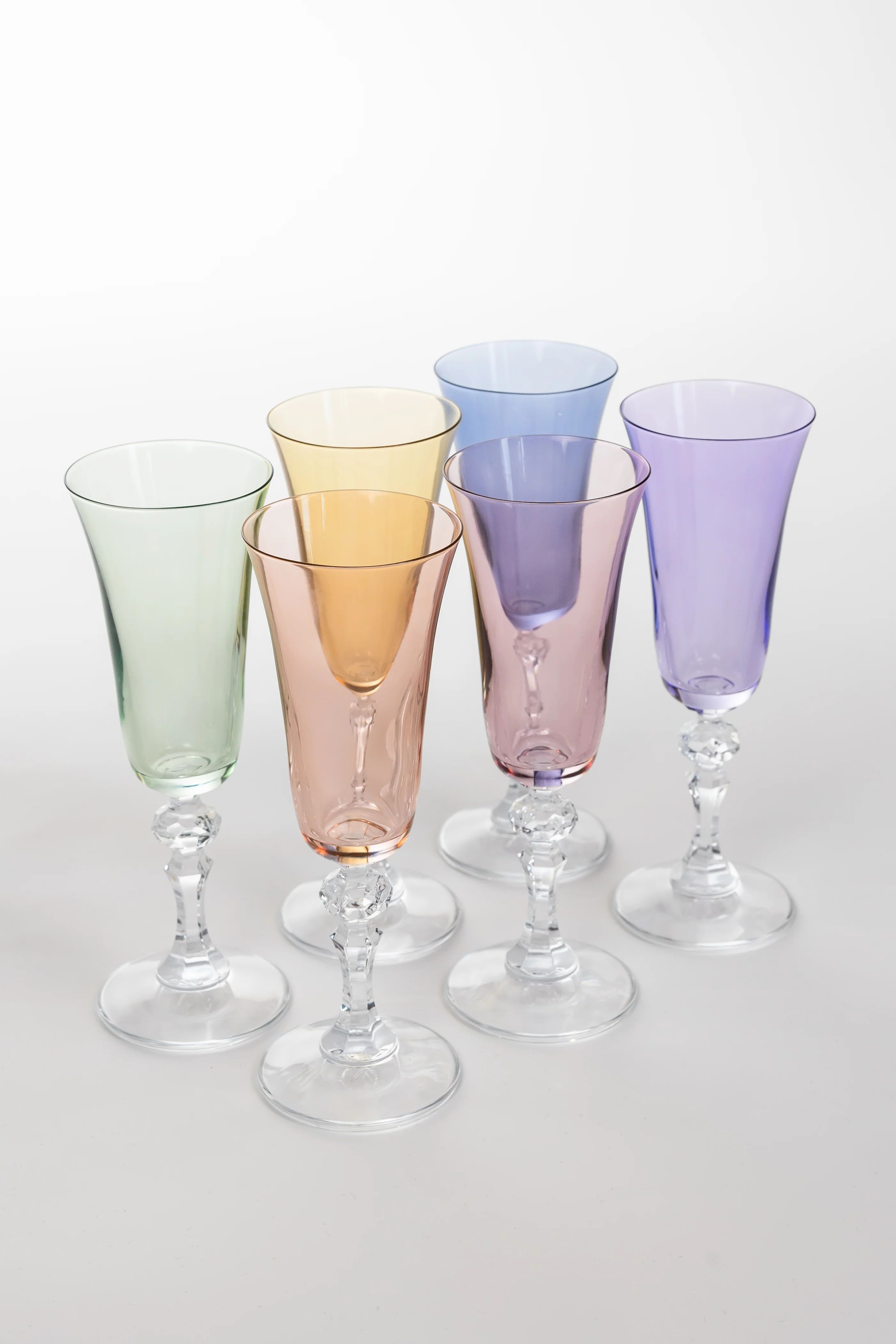 Estelle Colored Regal Flute With Clear Stem - Set of 6 {Pastel Mixed S | Estelle Colored Glass