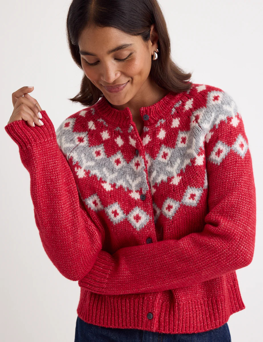Red Fair Isle Knitted Wool Cardigan | Nobody's Child