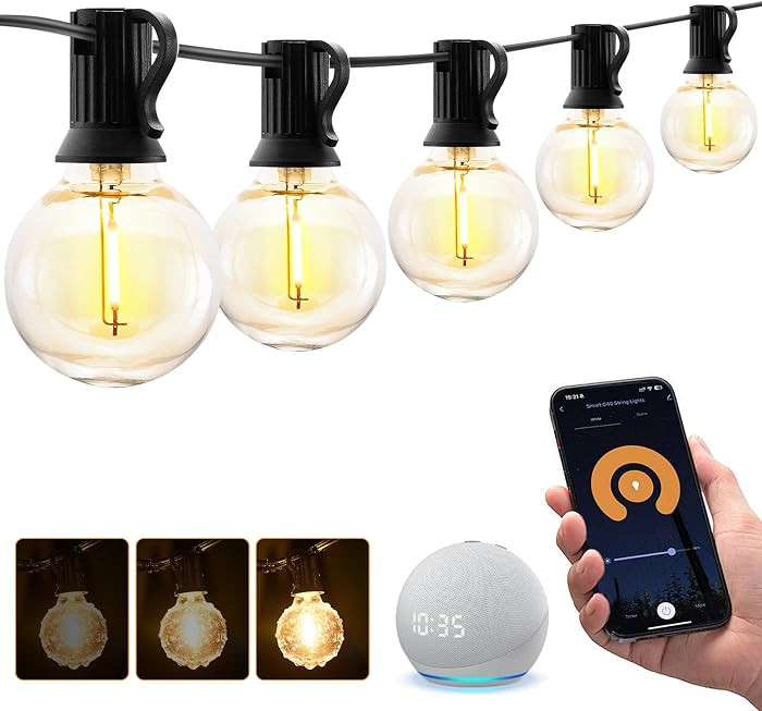 XMCOSY+ Smart Outdoor String Lights, 75Ft G40 Globe Patio Lights with 34 Dimmable LED Bulbs, WiFi... | Amazon (US)